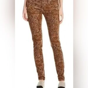 prAna Paisley Corduroy Pants Brown Gold Organic Cotton Stretch Size 6 Artisan